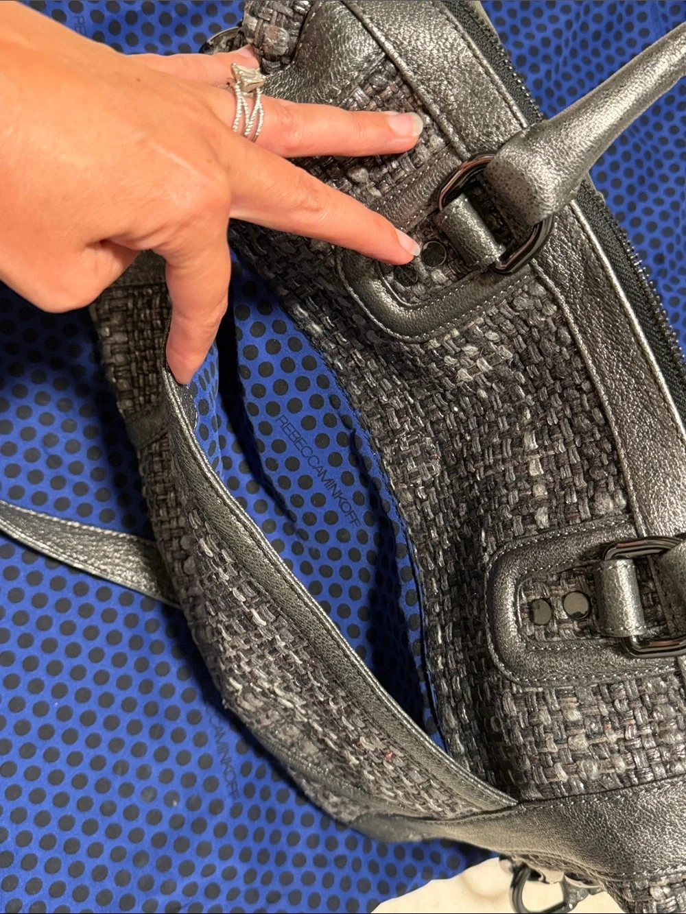 Rebecca Minkoff Mab Mini Bombe Metallic Leather & Tweed Satchel